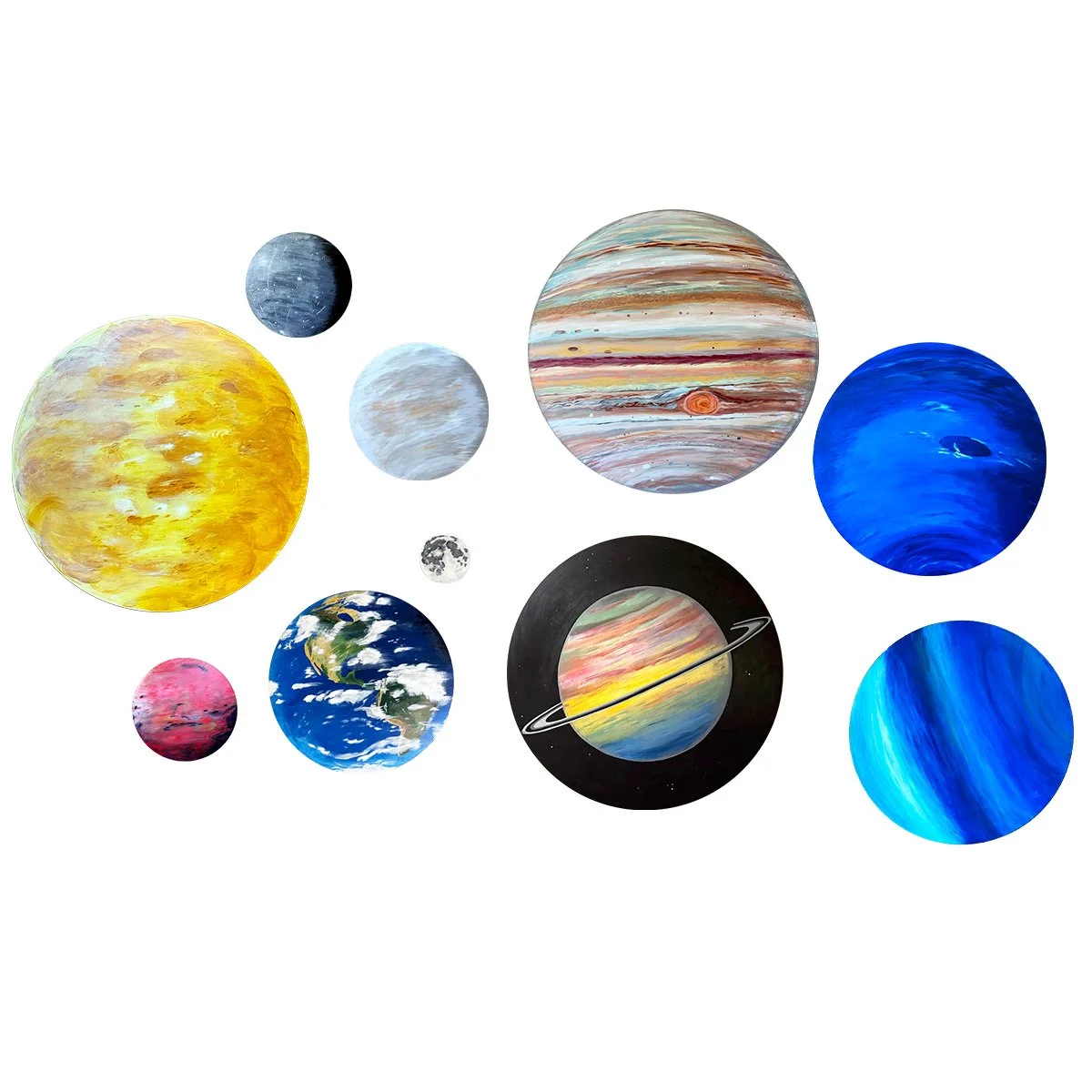 The Solar System
Acrylic on wood palette 12' x 6' wall space