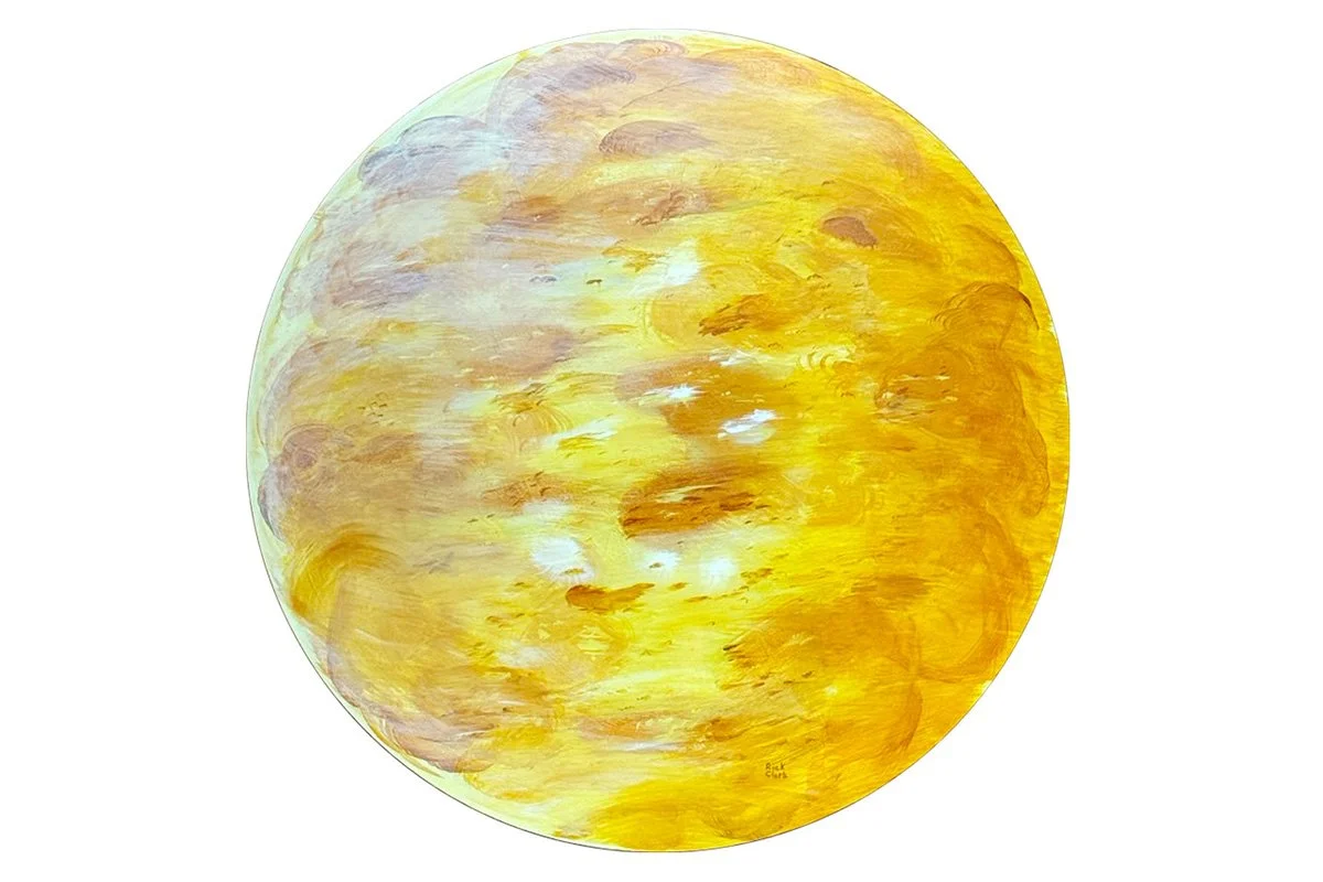  Sun 
 
Acrylic on wood palette 36" dia 
 
Sold as part of a set "The Solar System"