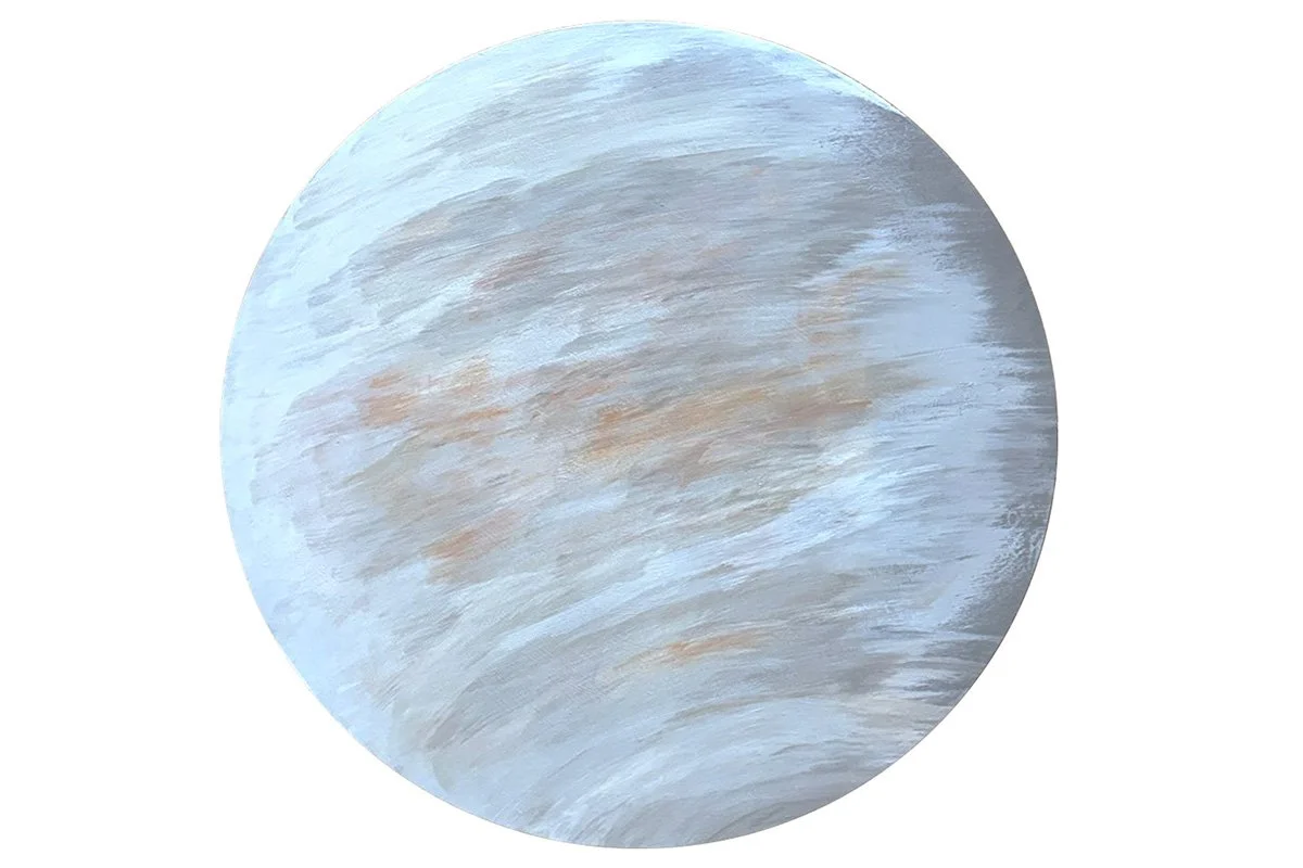 Venus 
 
Acrylic on wood palette 16" dia 
 
Sold as part of a set "The Solar System"
