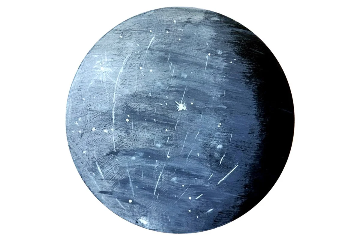 Mercury 
 
Acrylic on wood palette 10" dia 
 
Sold as part of a set "The Solar System"
