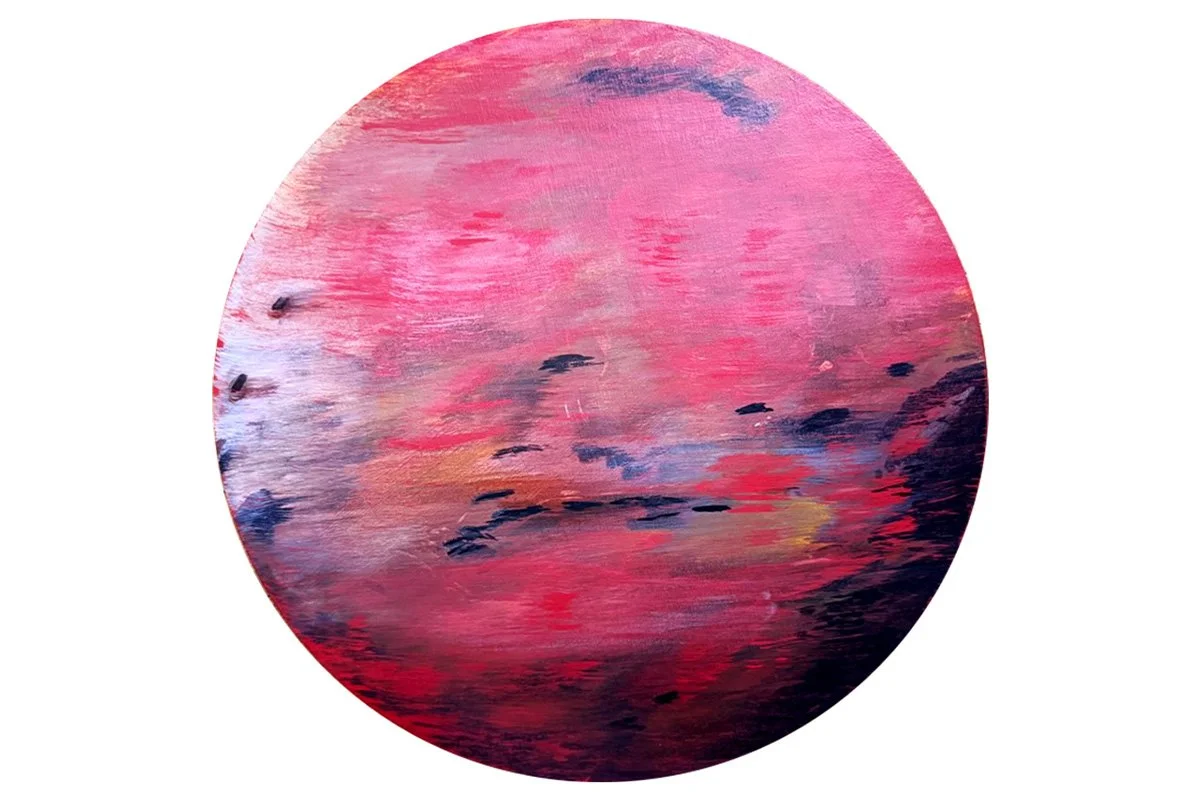  Mars 
 
Acrylic on wood palette 12" dia 
 
Sold as part of a set "The Solar System"

