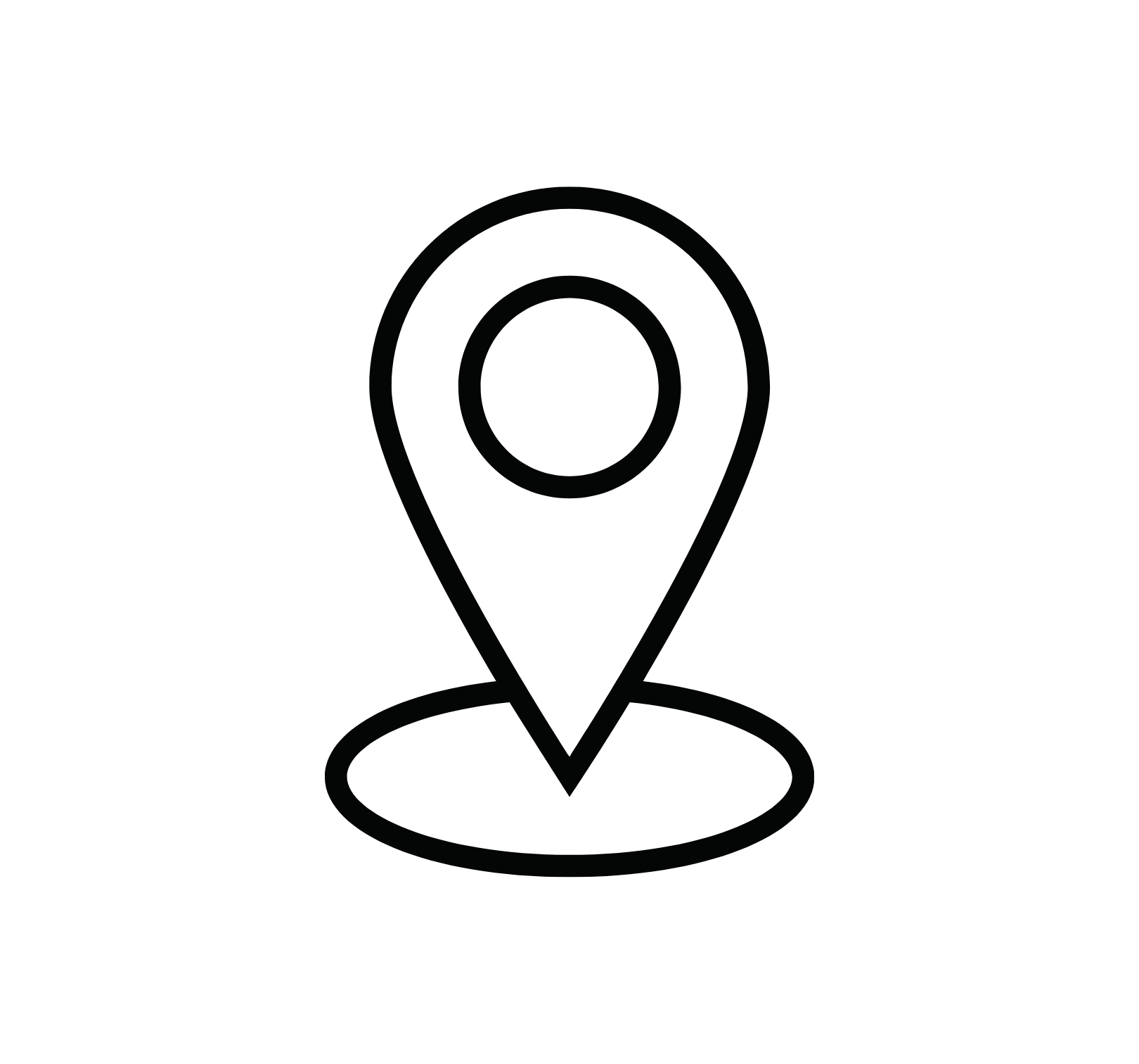 Black location pin icon on a white background.