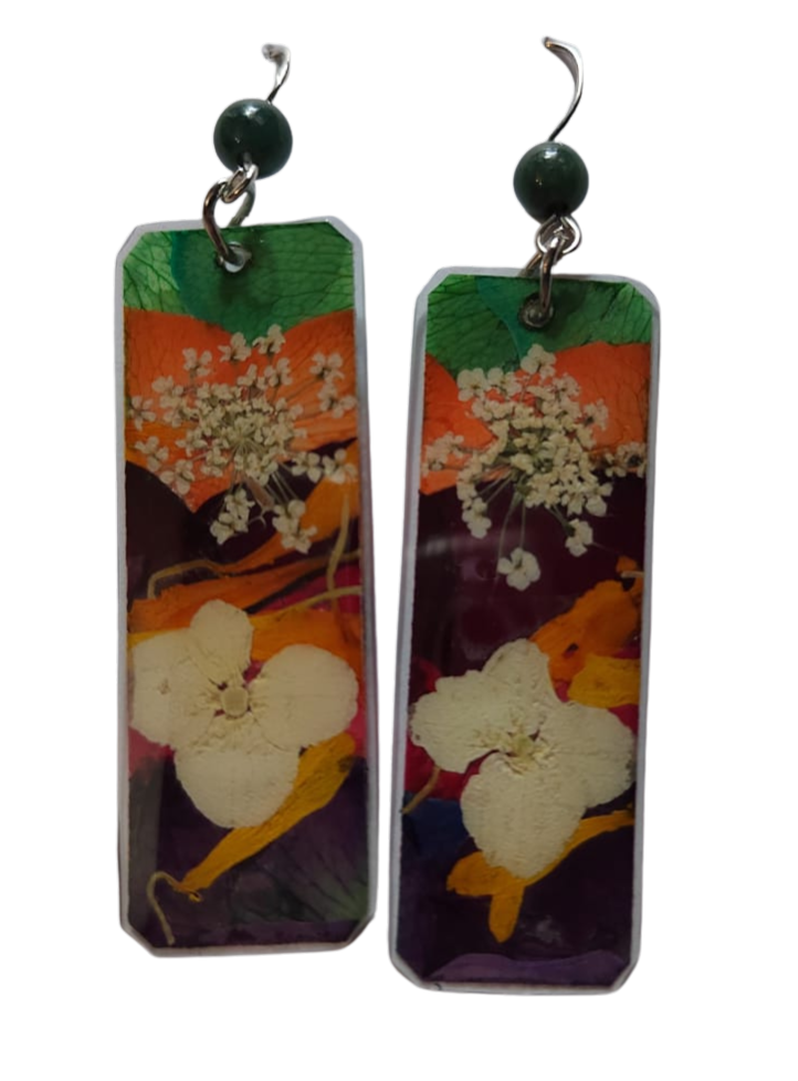 Pressed Flower Earrings with jade