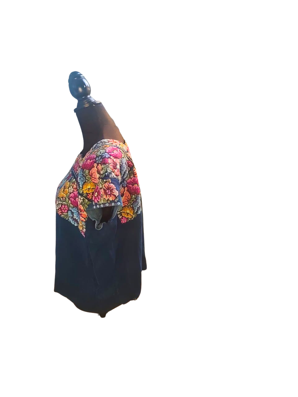 Huipil deep aqua with embroidered flowers