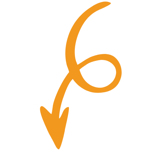 Orange arrow pointing downward with a swirl at the top