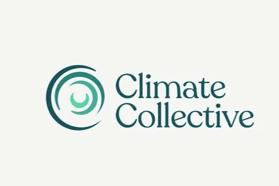 Logo of Climate Collective with green spiral design and text.