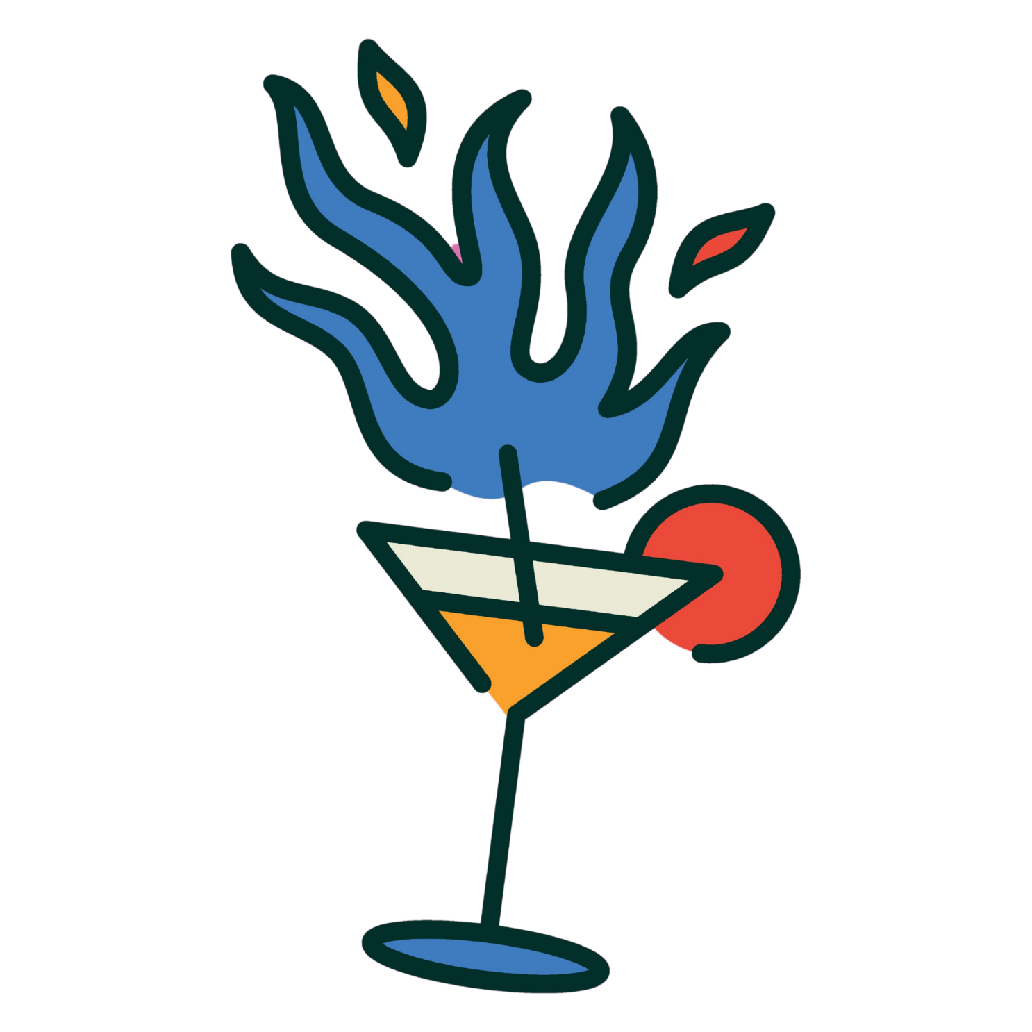 Illustration cocktail flamboyant, style tatouage Da Nolita
