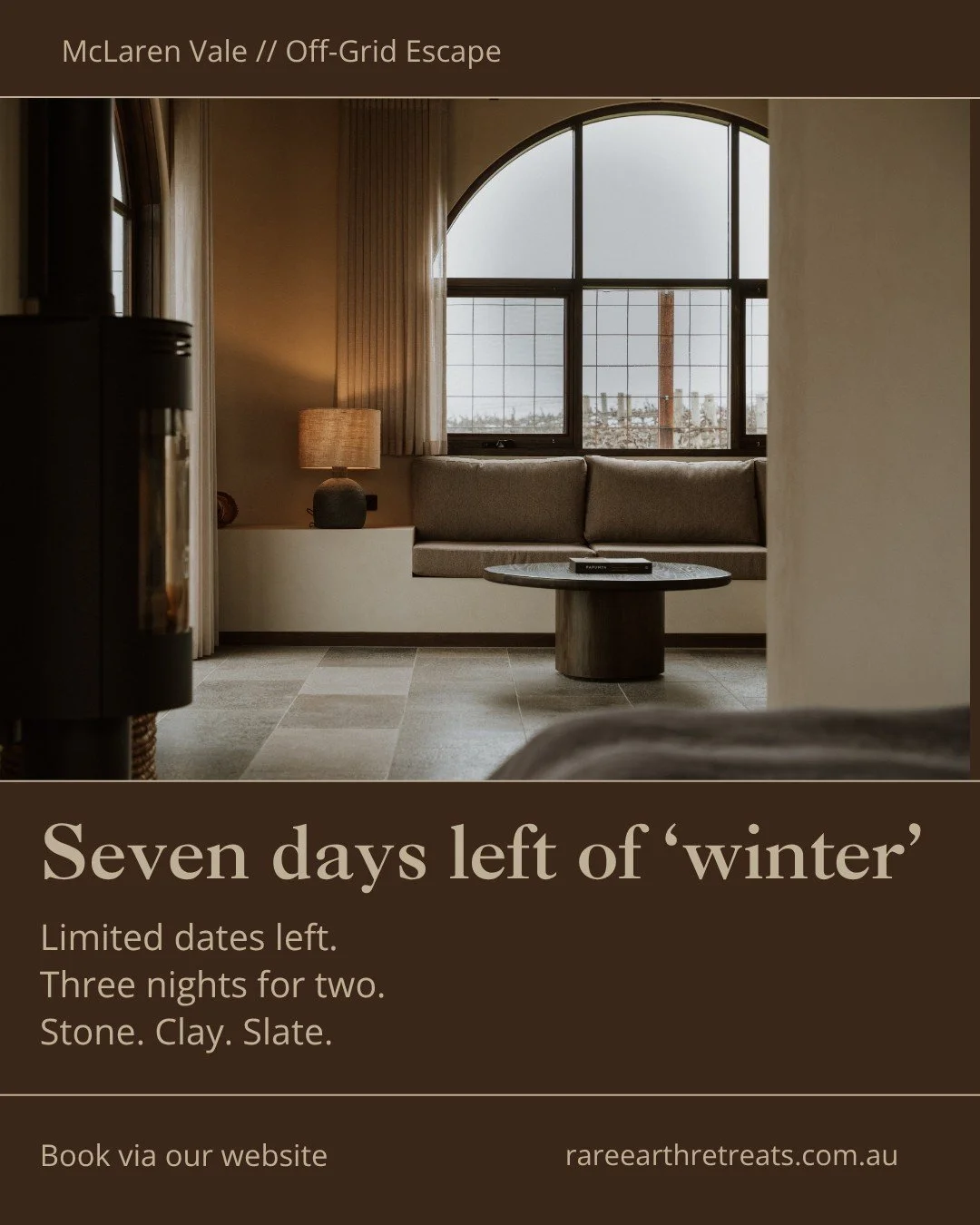 Our winter deal is coming to an end, with a few dates still available. If you've been thinking about it, don&rsquo;t miss out. Use the code &lsquo;winter&rsquo; to book your weeknight stay.