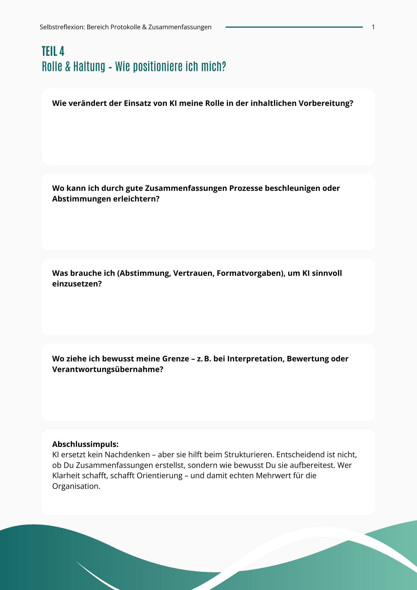 Selbstreflexion zu jedem Kapitel