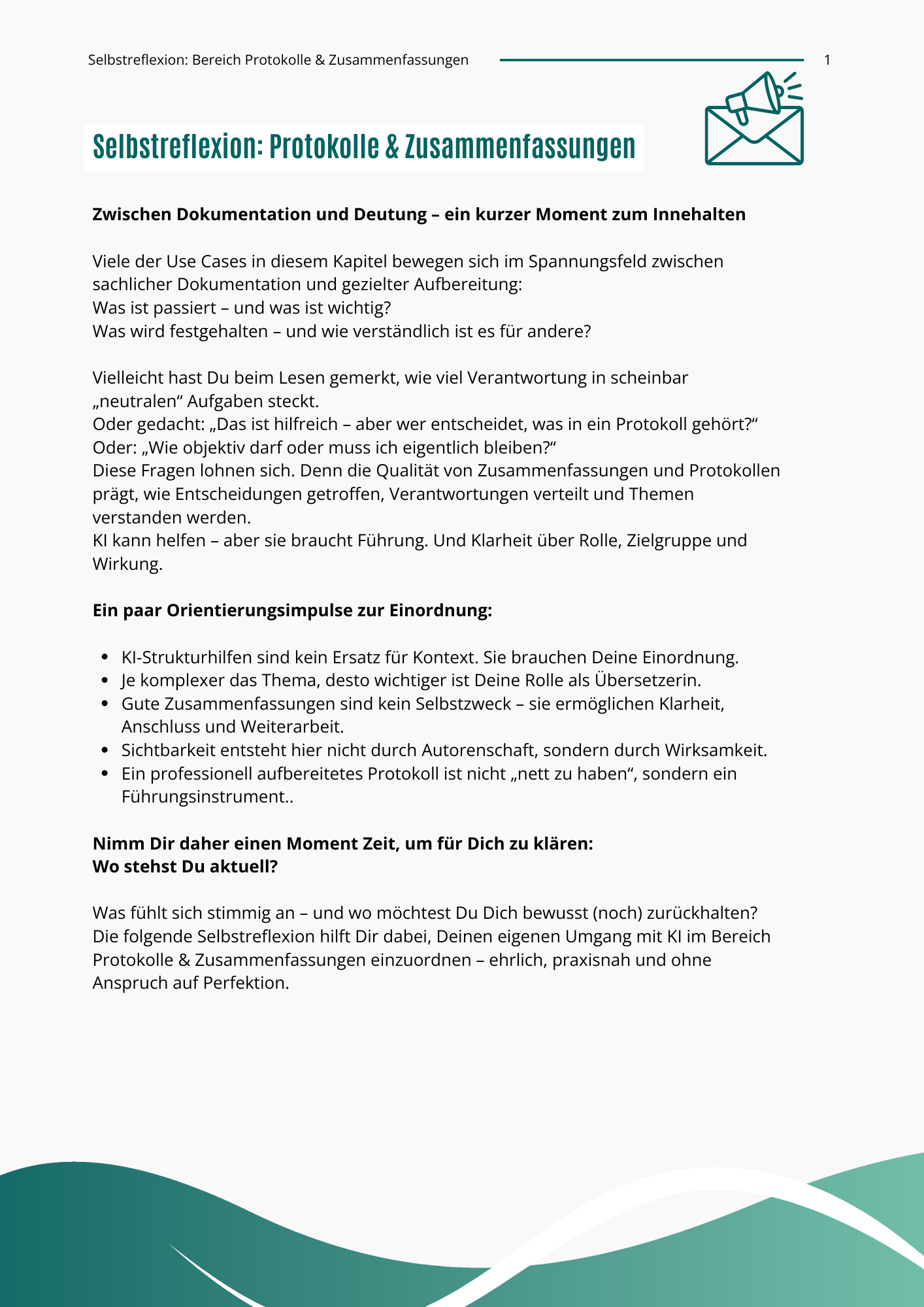 Selbstreflexion zu jedem Bereich