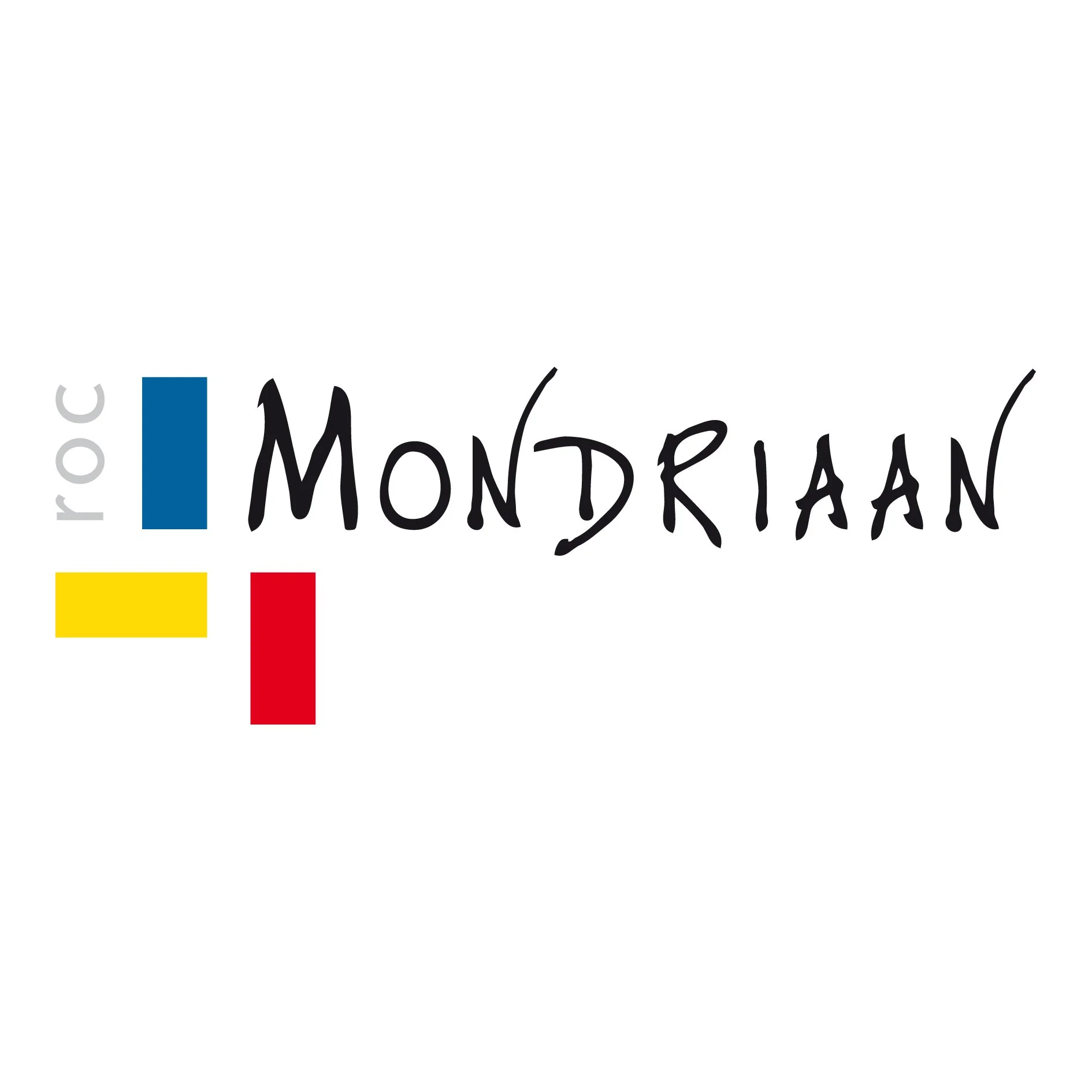 Logo van ROC Mondriaan met drie vierkanten en de naam 'Mondriaan' in handgeschreven stijl.