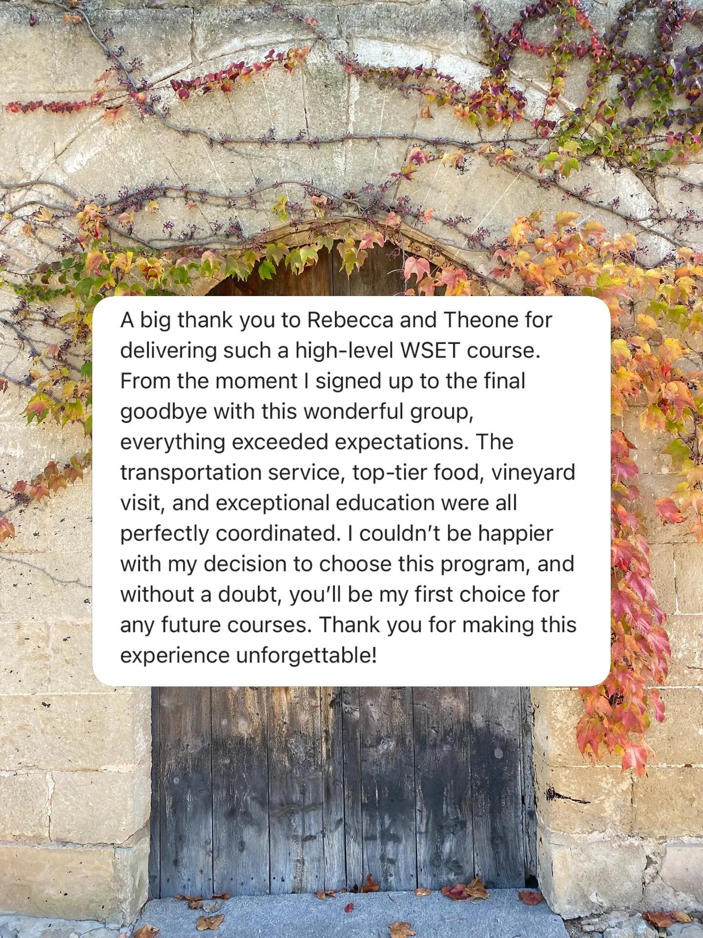Real students. Real reviews 🍷❤️

WSET with us is more than just a course - it&rsquo;s a wine experience ✨🥂

📆Join us next month!!

WSET Level 1: April 13th

WSET Level 2: April 14th - 17th

Prefer to join a course later in the year? Contact us and