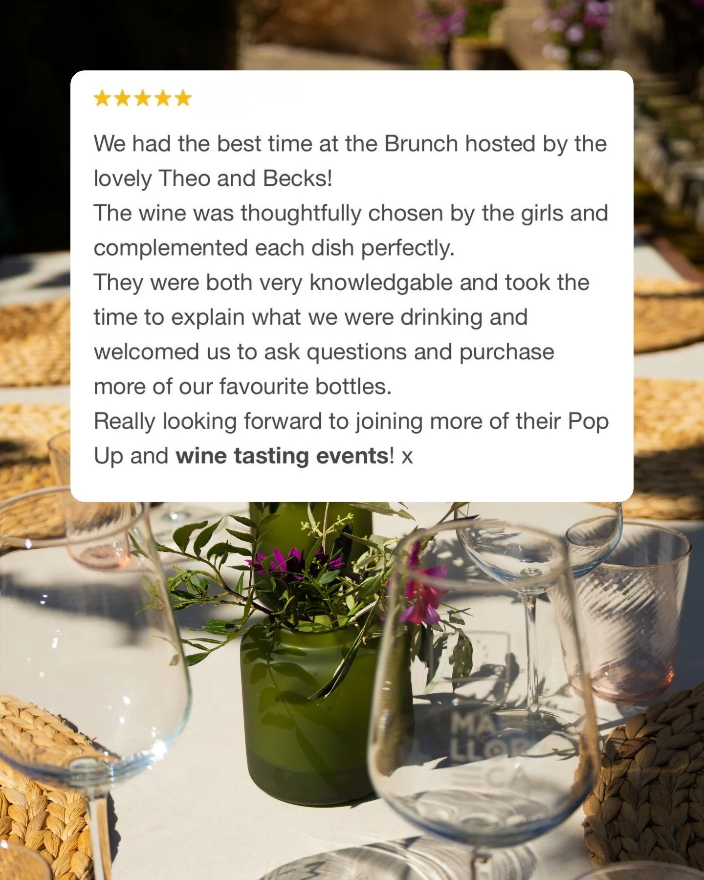 Have you ever thought about hosting a private wine tasting in Mallorca? 🍇

Whether it&rsquo;s a relaxed brunch in the sun, a birthday celebration, a hen do, or simply an excuse to bring people together, wine tastings are a beautiful way to turn any 