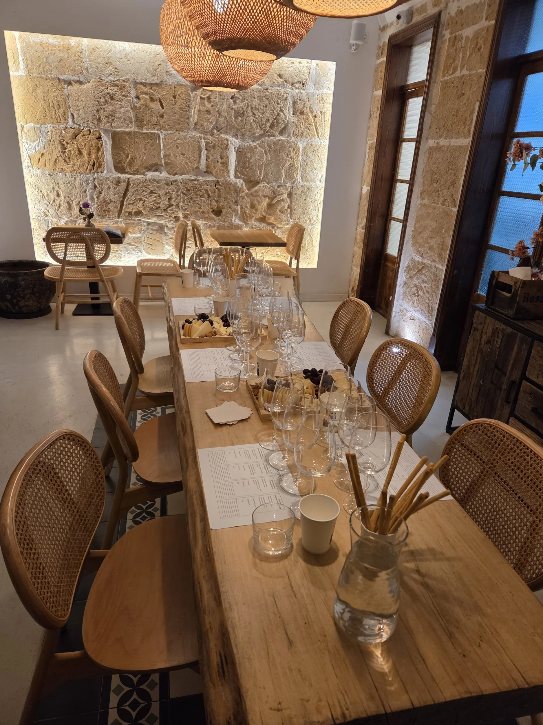 Wine tasting table set in city centre