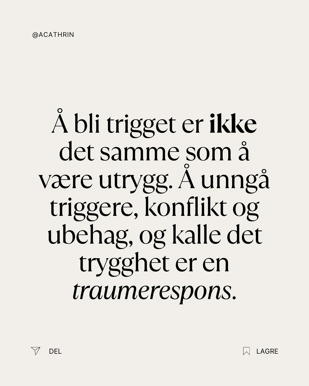 Det finnes ikke et forhold som f&oslash;les 100% trygt for nervesystemet hele tiden. Det er umulig, og det b&oslash;r heller ikke v&aelig;re m&aring;let ✨

Mange tror at trygghet betyr frav&aelig;r av ubehag, konflikt og triggere. Men det er ikke san