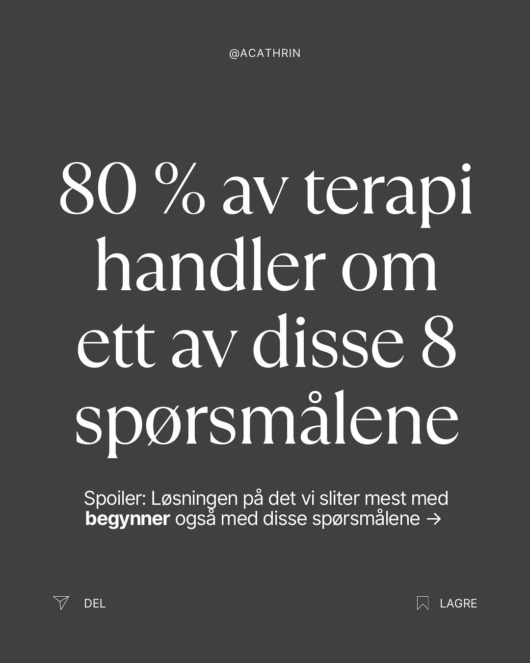 Mange som kommer i terapi (og resten av oss) b&aelig;rer p&aring; noen grunnleggende, tilbakevendende sp&oslash;rsm&aring;l om seg selv og livet. Det er ikke alltid de er bevisst formulert - men de ligger under uroen, angsten eller sorgen.

Mange opp