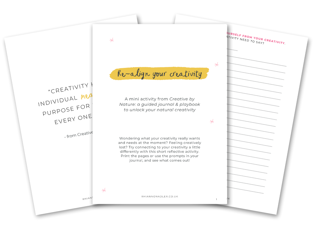 Sample spread of 3x A4 pages from the "re-align your creativity" freebie