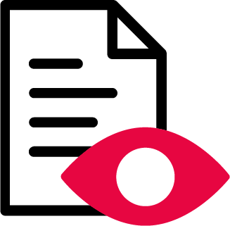 Icon with paper and a red eye