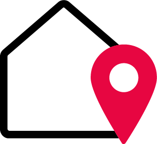 Icon with a house and a red location marker