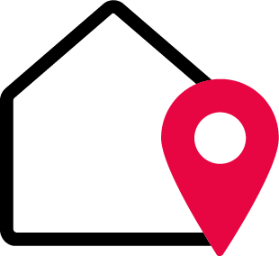 Icon with a house and a red location marker