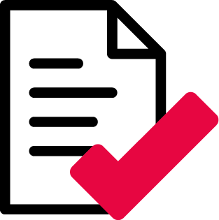 Icon with paper and a red check mark