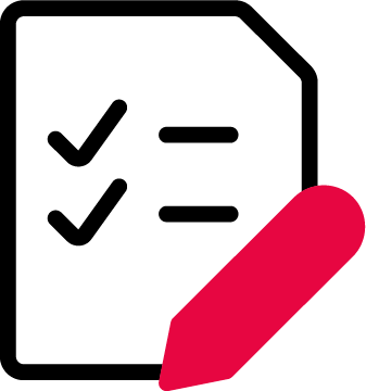 Document icon with two check marks and a red pencil