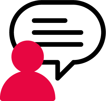 Ikon med en röd figur och en pratbubbla
