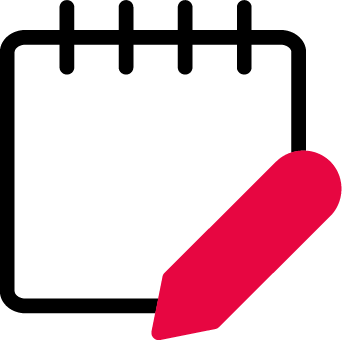 Icon of a binder with a red pencil