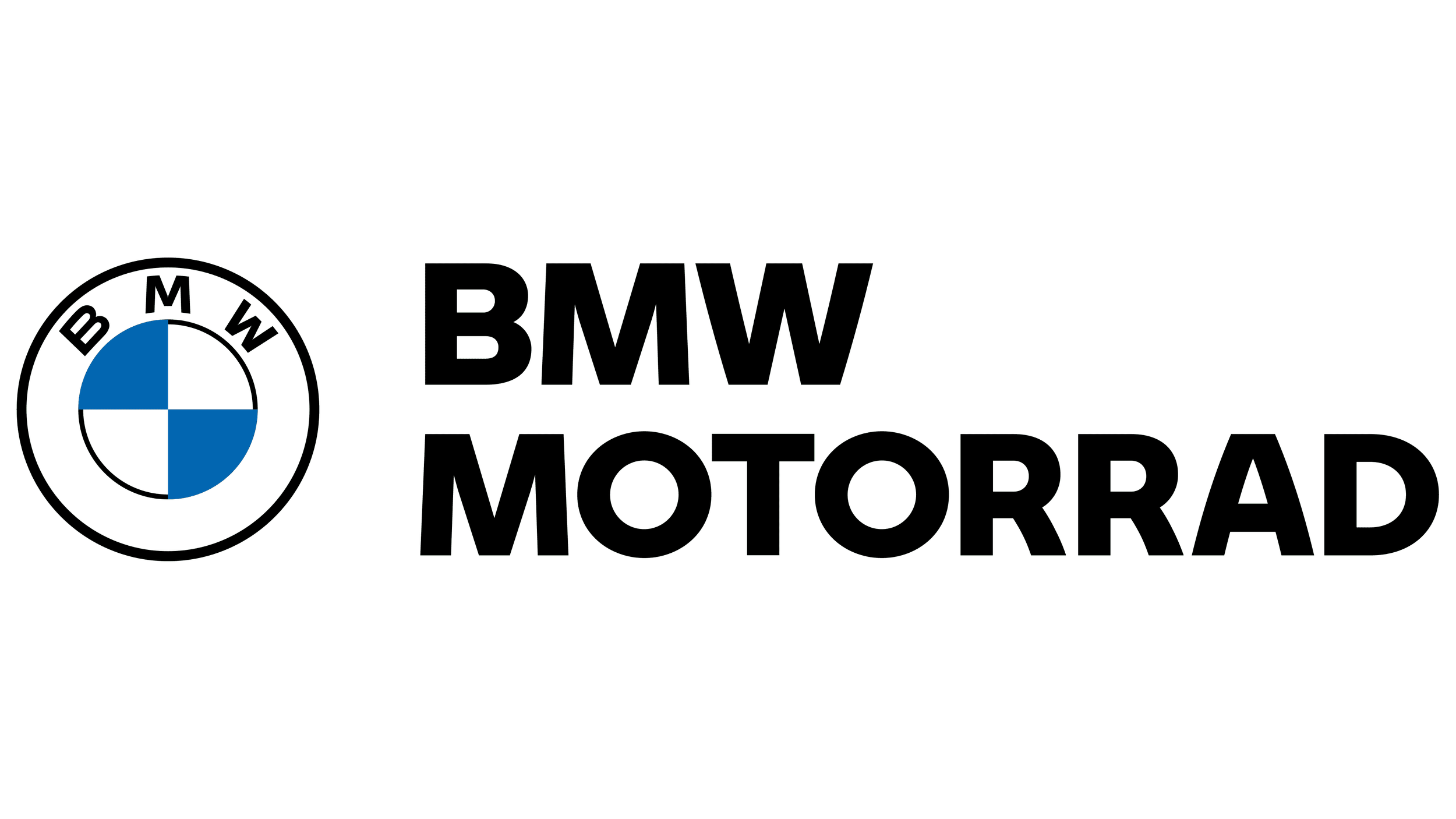 Logo de BMW Motorrrad con texto en inglés y símbolo de la marca.