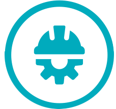 Circle with a hard hat and half a cog