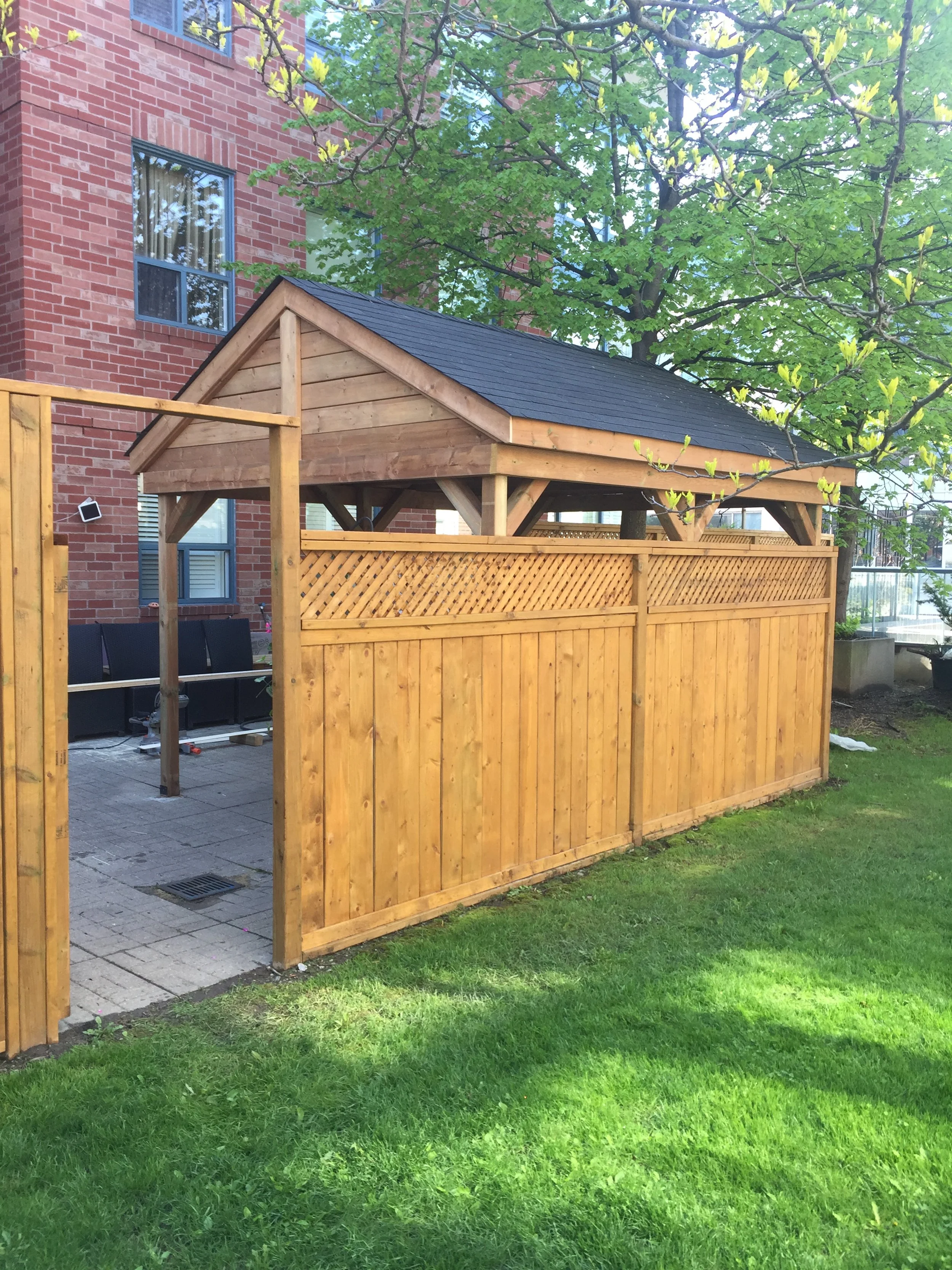 Fence constructed in the backyard, gazebo built as well