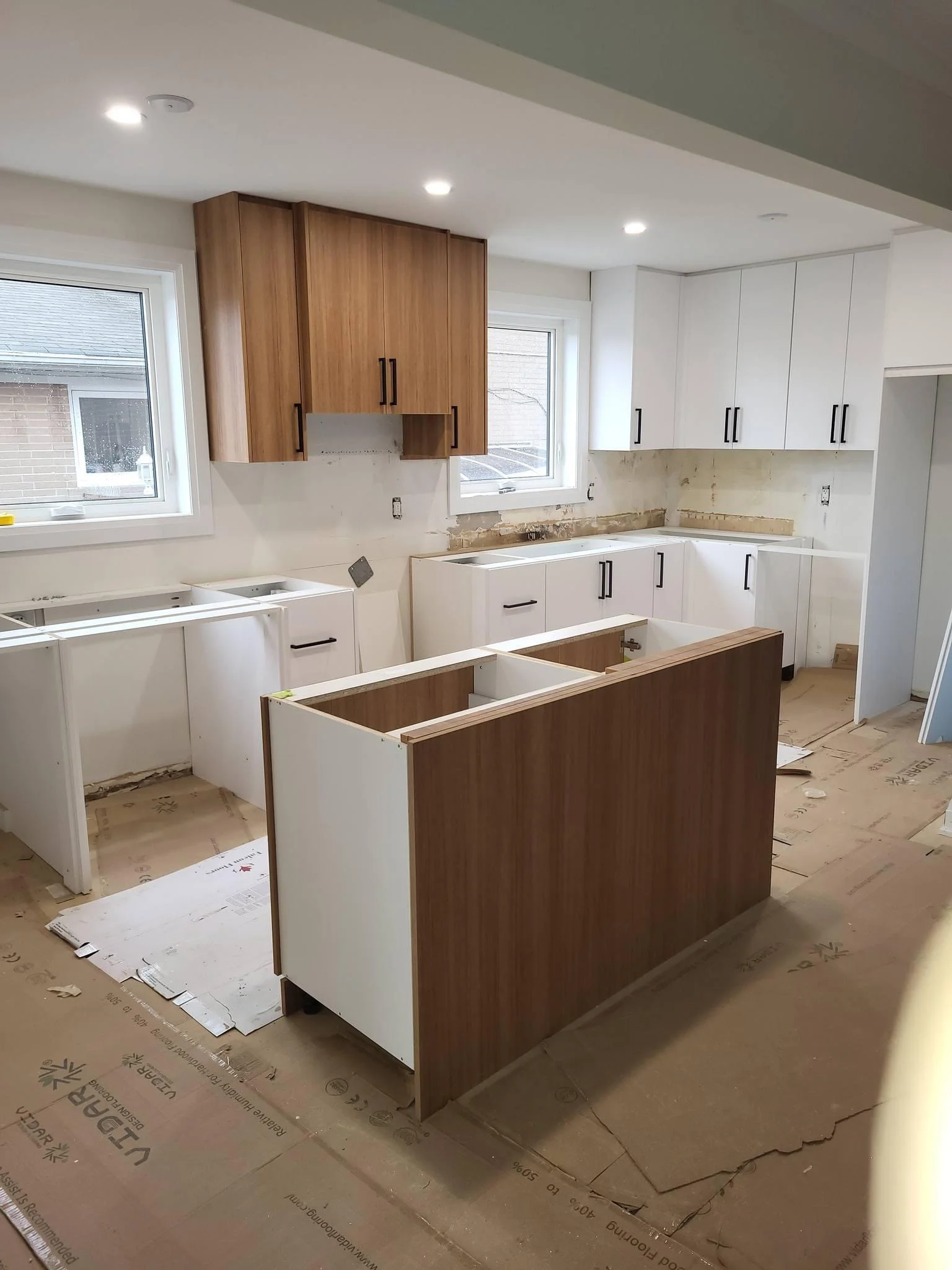 Brown and white kitchen renovation