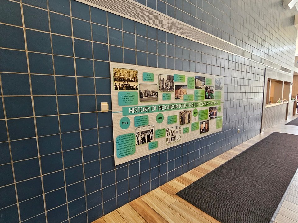 10' timeline for the lobby at Neighborhood Heath Center's Niagara Street campus.