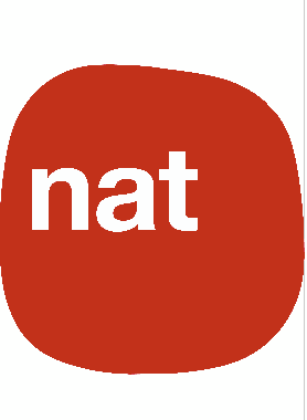 Logo rosso con forma di stella, con la parola 'nat' in bianco al centro.