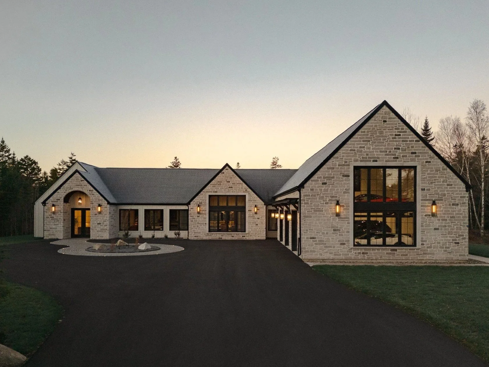 Modern English style, stone, black windows
