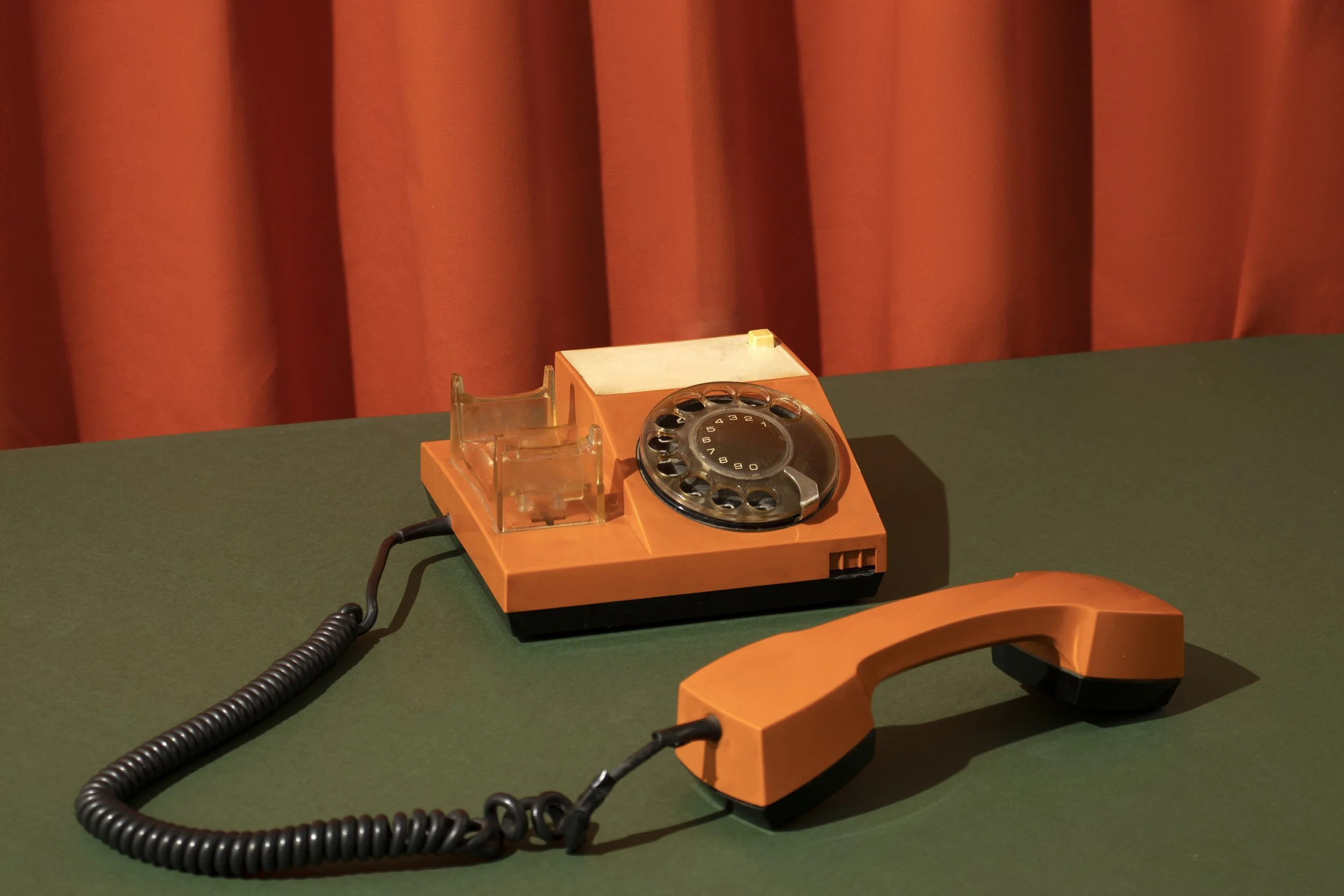 vintage, orange telephone