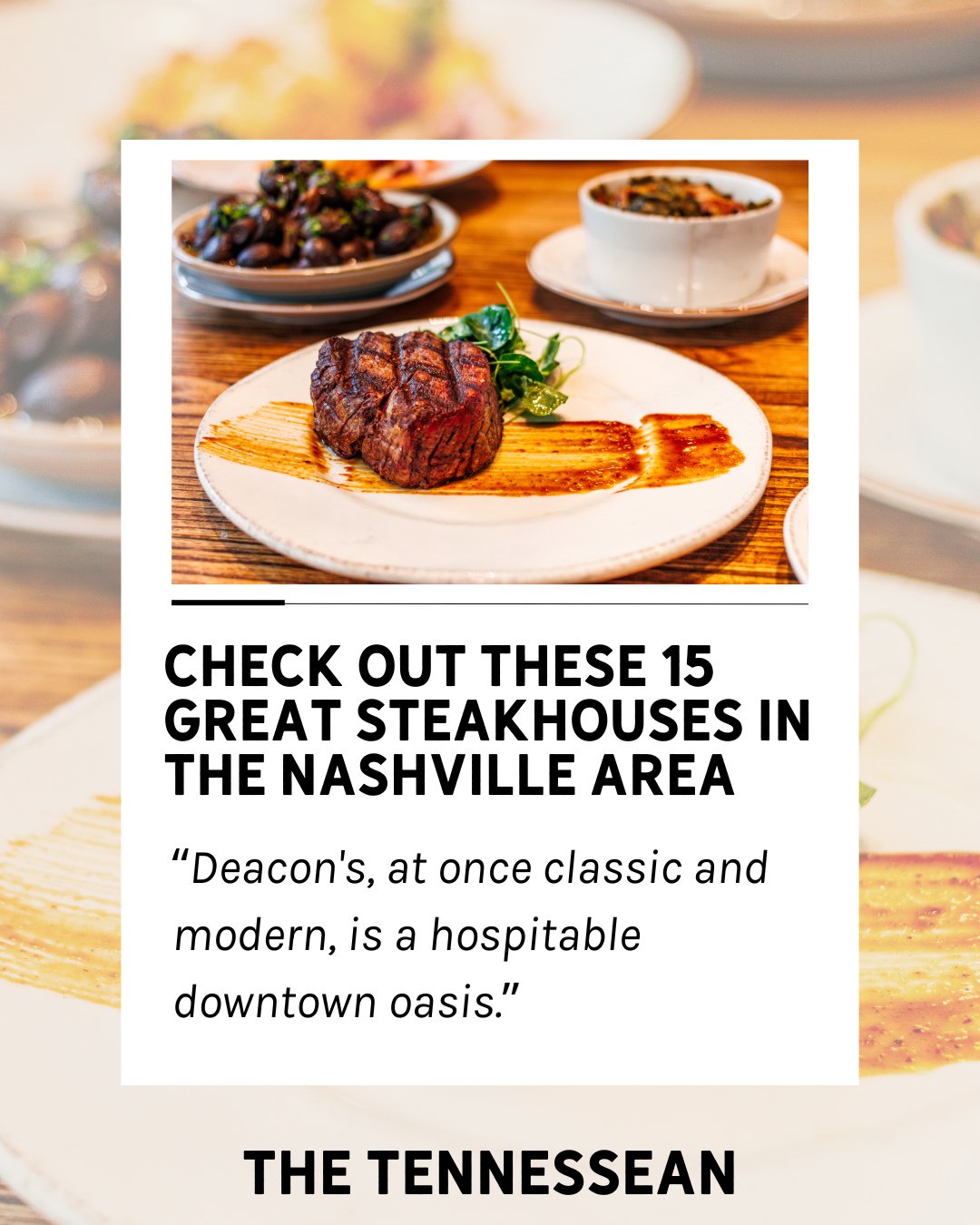 Thank you to The Tennessean for including Deacon&rsquo;s among Nashville&rsquo;s top steakhouses.⁠
⁠
Come see what sets us apart and read more at the link in our bio.