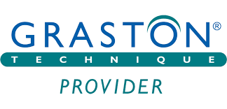 Graston Technique Provider logo with blue lettering and teal underline
