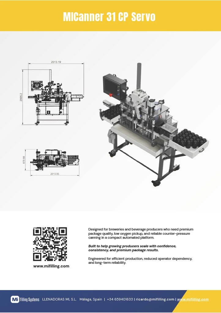 MICanner counter-pressure canning line – stainless steel components and blue pneumatic tubing