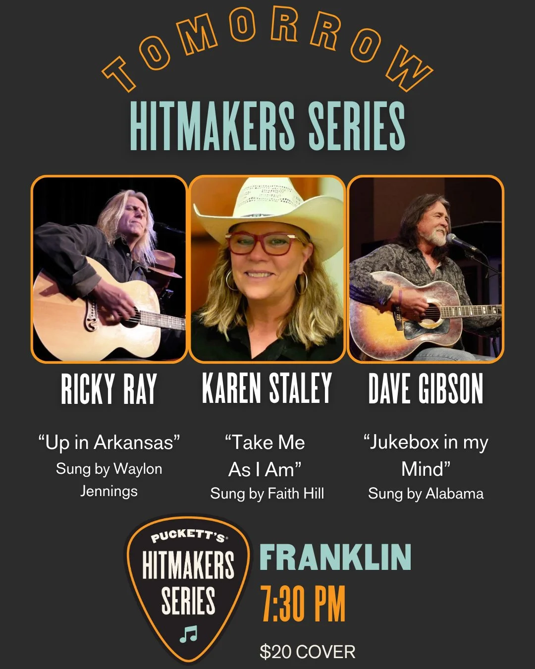 Join in the fun tomorrow night at Puckett&rsquo;s Franklin 🎶Live performances from 3 incredible artists plus great food means an unforgettable Thursday night! Spots are filling up! 🔗Reserve your table at the link in our bio