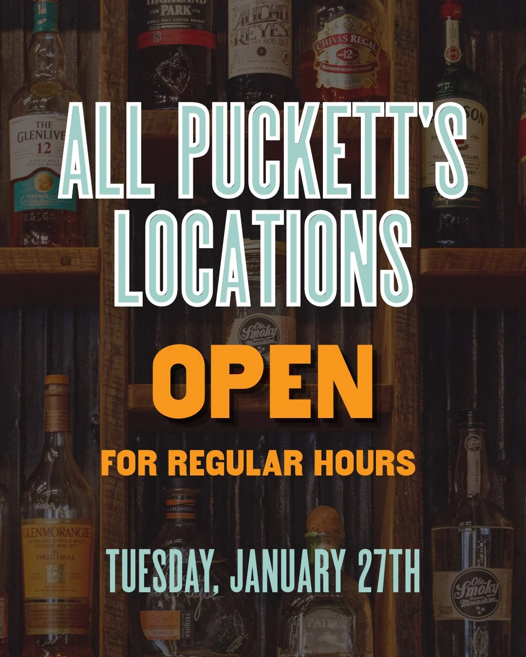 If you can make it safely to your local Puckett&rsquo;s, we&rsquo;re ready to welcome y&rsquo;all back in. We&rsquo;re open today for regular hours at all locations. Stop in and warm up with some comfort food!