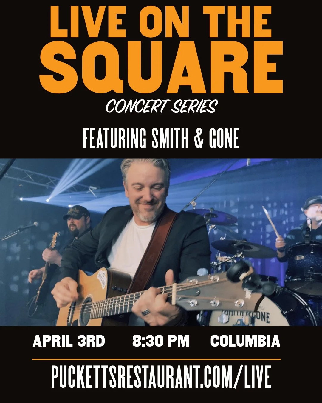 Just 2 weeks until Live on the Square kicks off upstairs in Guitar &amp; Cadillac Hall with Smith &amp; Gone!⁠
⁠
Enjoy live music, a cash bar, and plenty of Puckett&rsquo;s favorites to snack on during the show.⁠
⁠
🎟 Buy tickets: puckettsrestaurant.