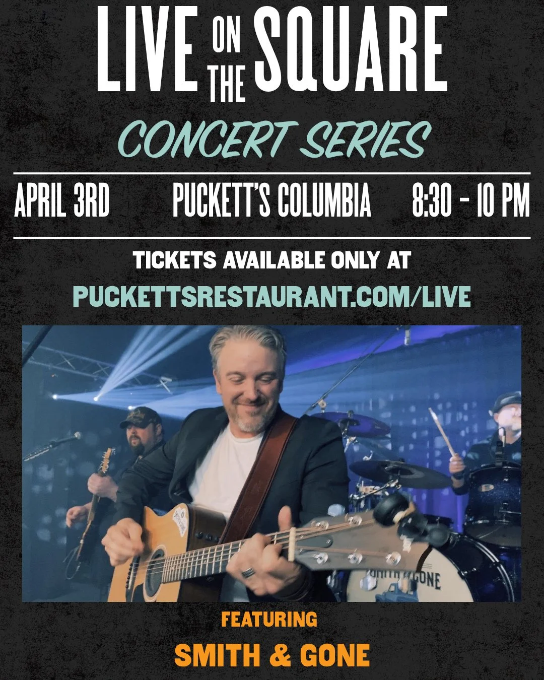 1 week out from the kickoff of Live on the Square at Puckett&rsquo;s Columbia featuring Smith &amp; Gone🎶⁠
⁠
Join us Friday, April 3 upstairs at Guitar &amp; Cadillac Hall for a high-energy night of country favorites, classic rock, and originals tha