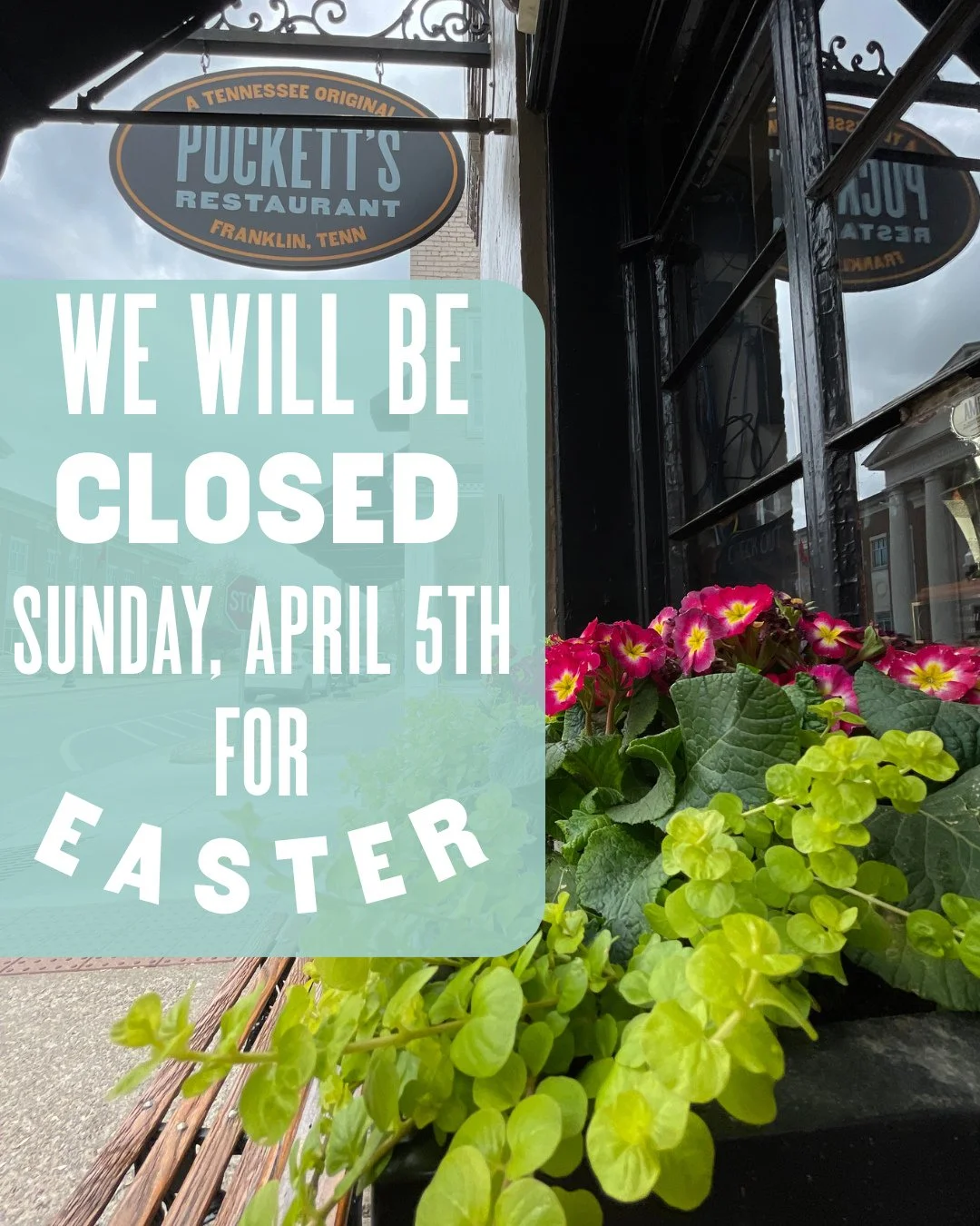 All Puckett's locations will be closed tomorrow, April 5th, in celebration of Easter.🌷 Normal hours will resume on Monday. Happy Easter! 🐣