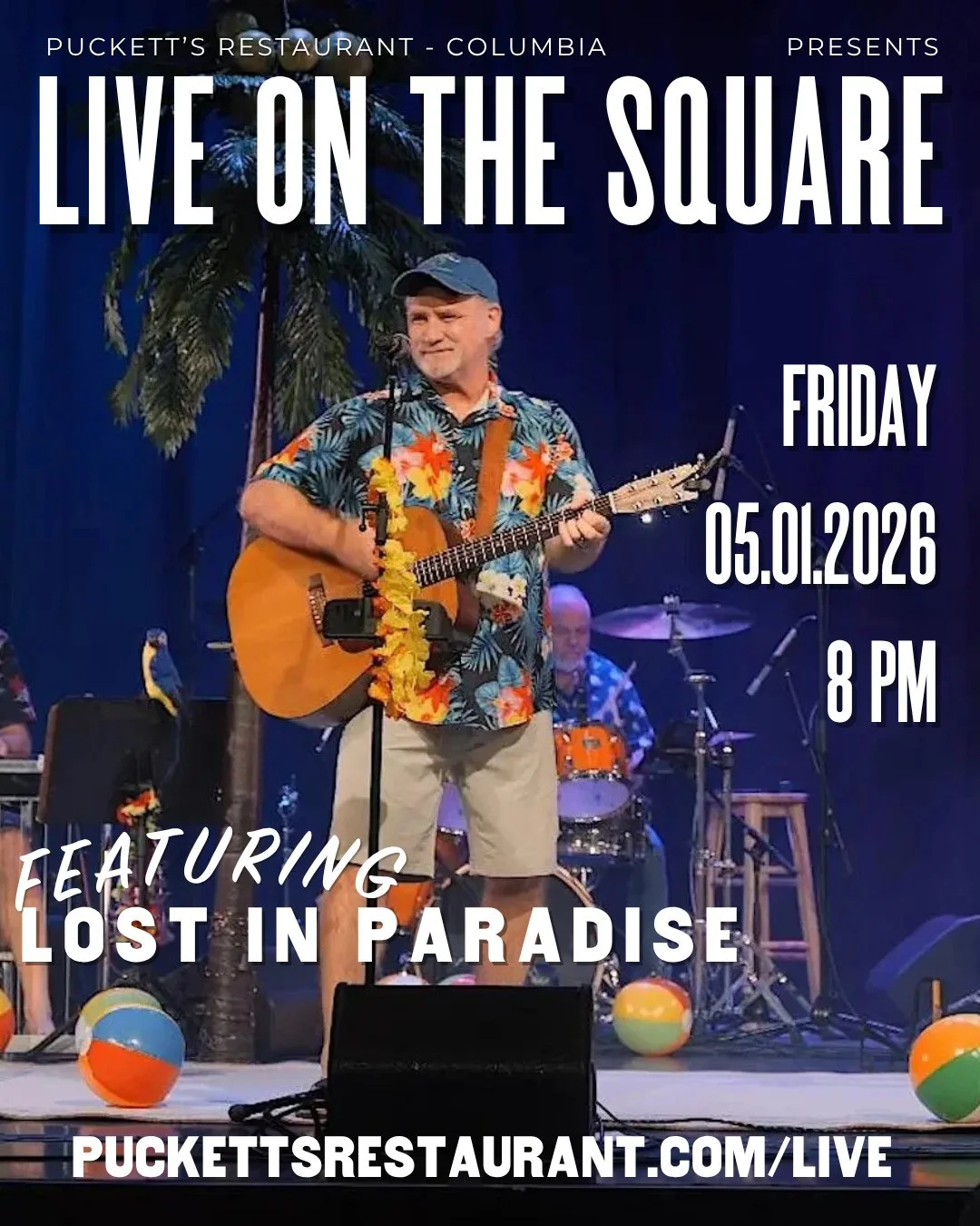 Two weeks until Live on the Square 🎶⁠
⁠
Lost in Paradise takes the stage May 1 at 8:30 PM. Cold drinks, Puckett&rsquo;s favorites, and a dance floor waiting for you.⁠
⁠
$15 cover - take care of it ahead of time at the link in our bio.