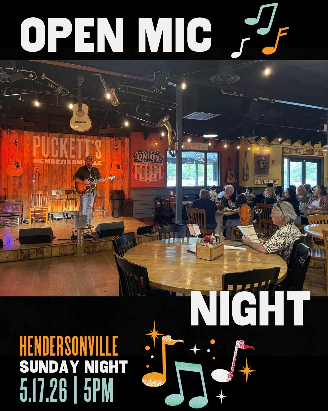 Hey Hendersonville! ⁠
⁠
We have another open mic night coming your way this Sunday 5/17. Be sure to save your spot using the bridge app.⁠
⁠
See y'all Sunday!