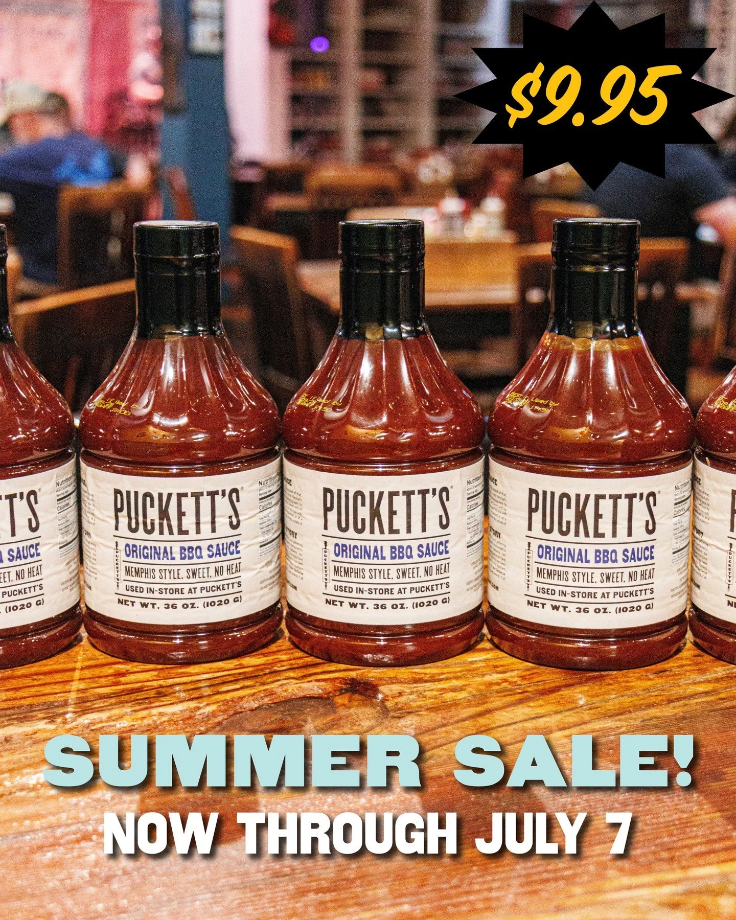 Chef size BBQ sauce is now available! Stock up on our OG Memphis style sweet sauce at an introductory price of $9.95. This special price is only available at your local Puckett's store. ⁠
⁠
Stop in, grab a bite to eat, and take home some sauce to sha