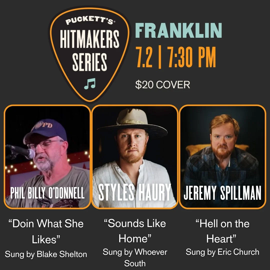 Join us at Puckett's Restaurant in Franklin next week for another round of our Hitmakers Series. We're looking forward to a night of storytelling and live music with these amazing songwriters.⁠
⁠
Link in bio for reservations.