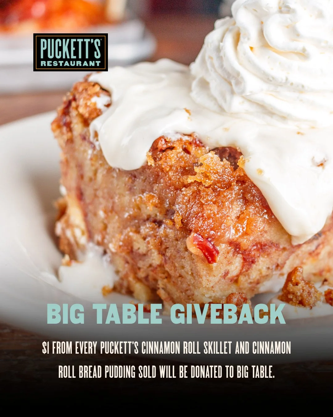 Today's the last day to give back. ❤️⁠
⁠
Through the end of the month, $1 from every qualifying item sold will be donated to Big Table to support hospitality workers in need. ⁠
⁠
Stop by for a meal, enjoy a Cinnamon Roll Skillet or Cinnamon Roll Brea