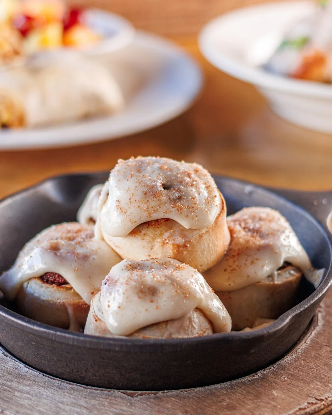 Saturday mornings call for something sweet. ☀️

Our Cinnamon Roll Skillet comes with five warm cinnamon rolls covered in cream cheese glaze and served up for the table to share. Or not. We won&rsquo;t judge.

Breakfast is served daily from 7 &ndash; 